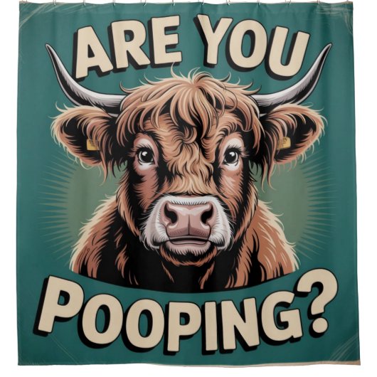 Kacke du? Funny Highland Cow Duschvorhang (Vorderseite)