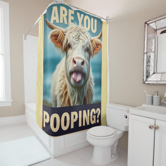 Kacke du? Funny Highland Cow, Kuh Art Duschvorhang (Beispiel)