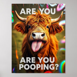 Kacke du? Funny Highland Cow, Kuh Art Poster