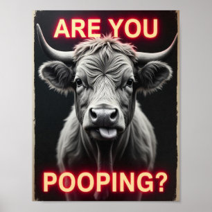 Kacke du? Funny Highland Cow, Kuh Art Poster