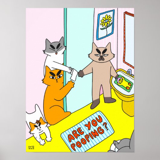 Kacken Sie ? Farbige Lustige Katze Poster (Vorne)