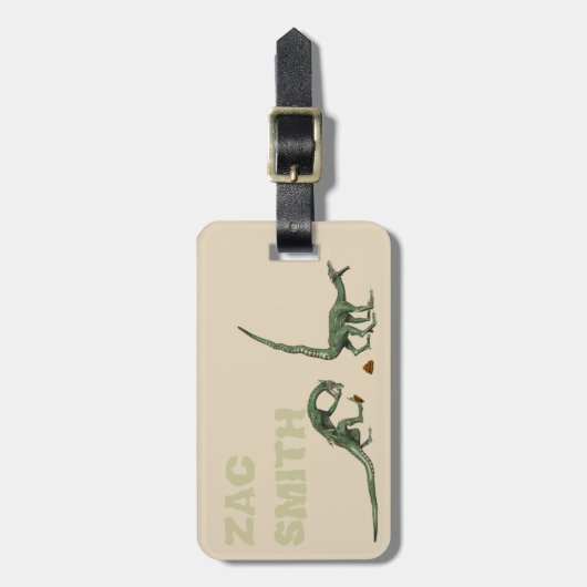 Kackend Dinosaurier personalisiert Gepäckanhänger (Vorderseite vertikal)