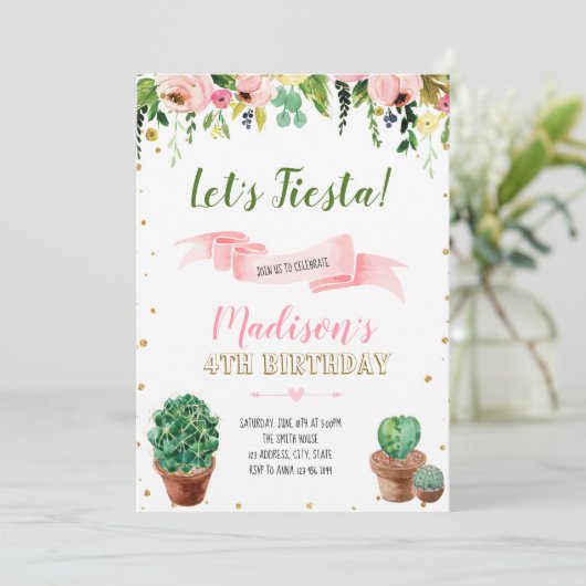 Kactus fiesta Geburtstag Einladung (Stehend Vorderseite)