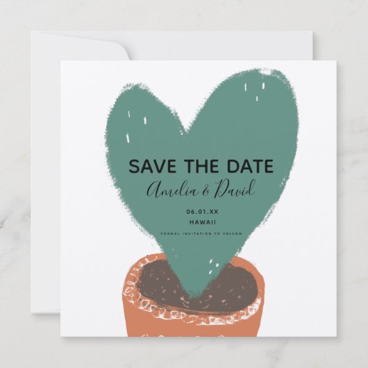Kactus Hand Drawn Heart Hoya Pflanze Save the Date (Vorderseite)