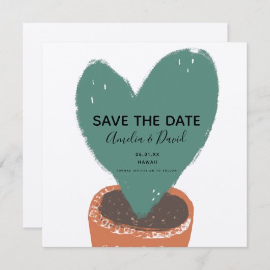 Kactus Hand Drawn Heart Hoya Pflanze Save the Date (Vorne/Hinten)