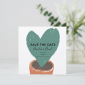 Kactus Hand Drawn Heart Hoya Pflanze Save the Date (Stehend Vorderseite)