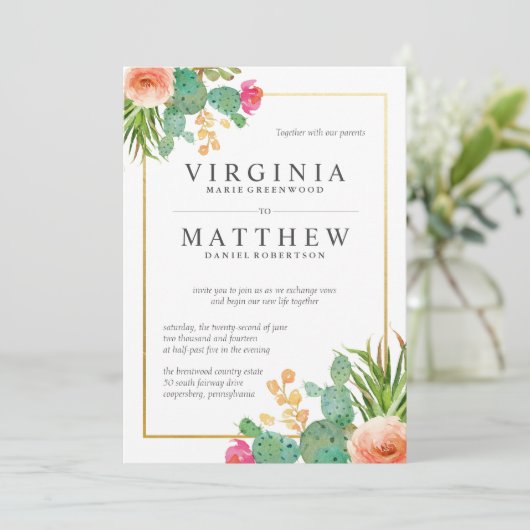 Kactus Wedding Einladungen (Stehend Vorderseite)