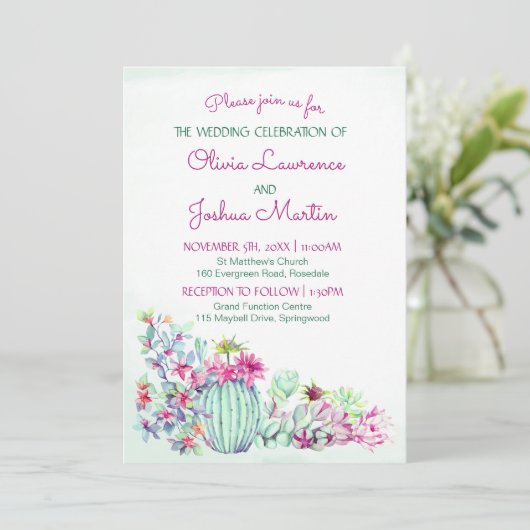 Kactus Wedding Einladungen (Stehend Vorderseite)