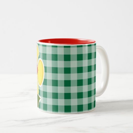 Kadmium-grüner Gingham; Marienkäfer Zweifarbige Tasse (VorderseiteRechts)