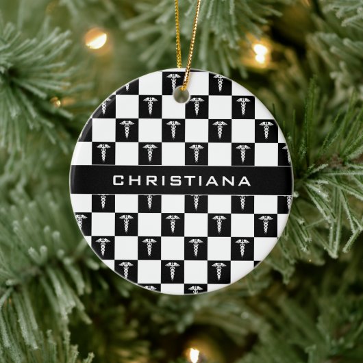 Kadukus-Symbol in Schwarz und Weiß Keramik Ornament (Baum)