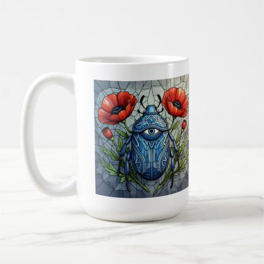 Käfer-Buntglas-Design lebhafte Mohnblüte-Blume Kaffeetasse (Links)