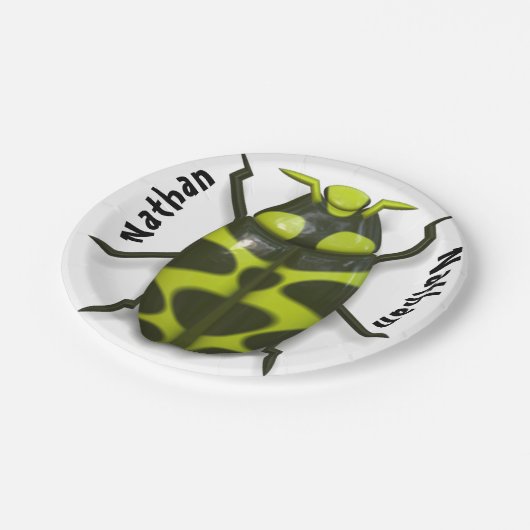 Käfer-Insekt niedlich schwarz grün Pappteller (Schrägansicht)