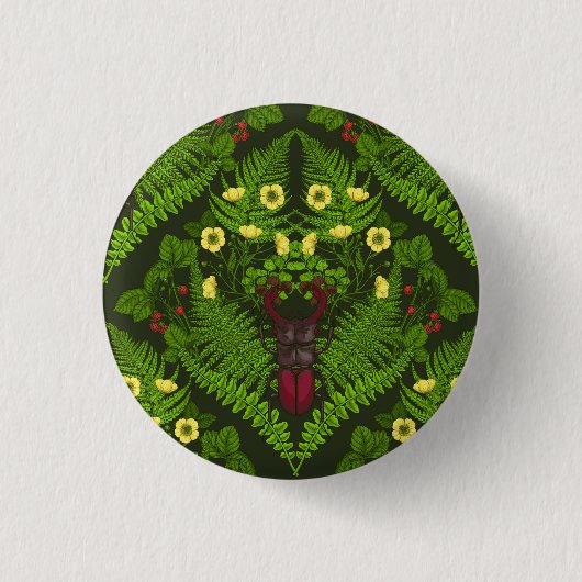Käfer und Farne, grüne Blätter Button (Vorderseite)