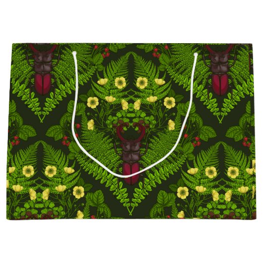 Käfer und Farne, grüne Blätter Große Geschenktüte (Vorderseite)