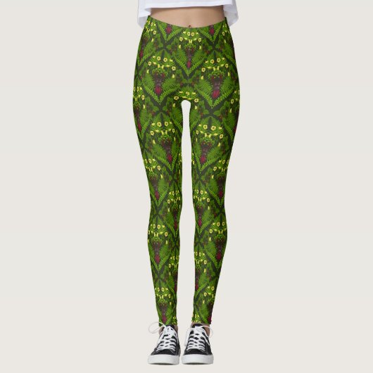 Käfer und Farne, grüne Blätter Leggings (Vorderseite)
