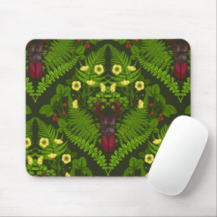 Käfer und Farne, grüne Blätter Mousepad
