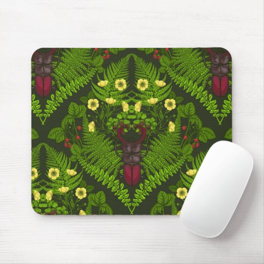 Käfer und Farne, grüne Blätter Mousepad (Mit Mouse)