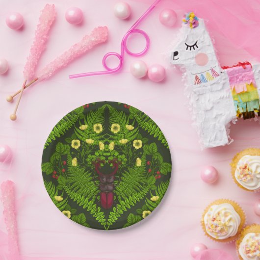 Käfer und Farne, grüne Blätter Pappteller (Party)