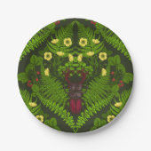 Käfer und Farne, grüne Blätter Pappteller (Vorderseite)