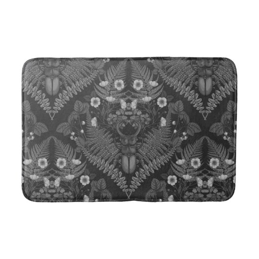 Käfer und Farne, schwarz-weiß Badematte (Vorderseite)