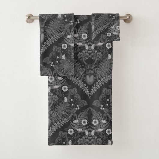 Käfer und Farne, schwarz-weiß Badhandtuch Set (Insitu)