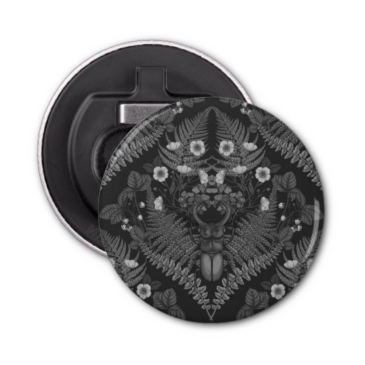 Käfer und Farne, schwarz-weiß Flaschenöffner (Vorderseite)