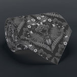 Käfer und Farne, schwarz-weiß Krawatte<br><div class="desc">Handbemalte Waldflora und Fauna - Butterkuppen,  Farne,  wilde Erdbeeren,  Pilze und Hirschkäfer</div>