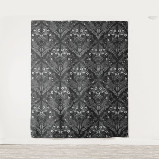 Käfer und Farne, schwarz-weiß Wandteppich (Vorderseite)