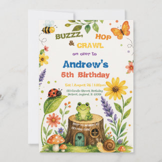 Käfer und Frosch Aquarell-Garten Junge Geburtstag Einladung