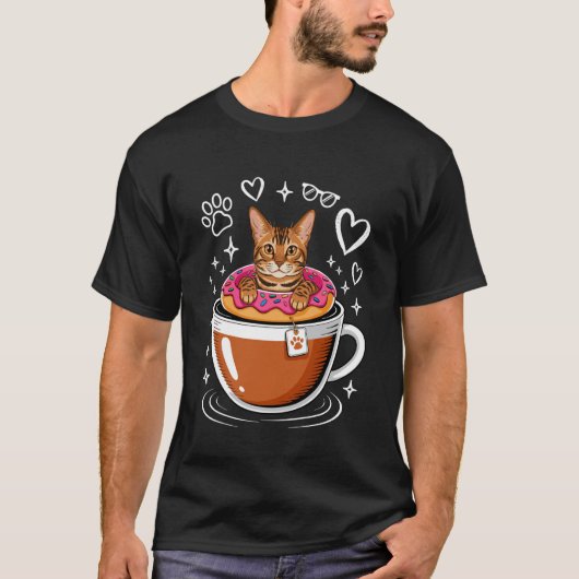Kaffe Bengalkatze Donut Langarm T-Shirt (Vorderseite)