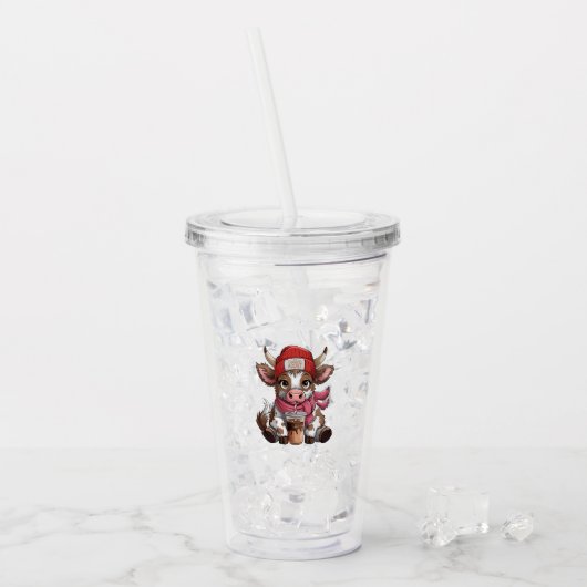 Kaffe Junkie Kuh Acryltrinkbecher (Vorderseite Ice)