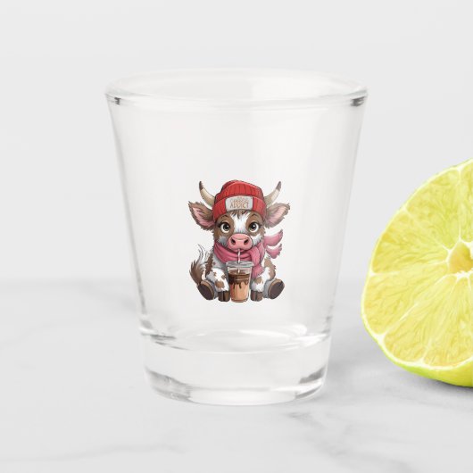 Kaffe Junkie Kuh Schnapsglas (Vorderseite)