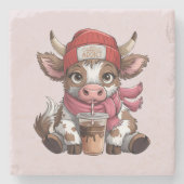 Kaffe Junkie Kuh Steinuntersetzer (Vorderseite)