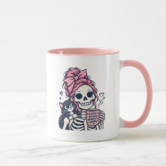 Kaffe-Skelett-Mädchen-Katze Tasse