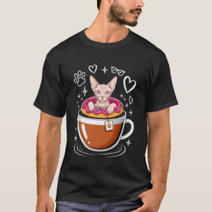 Kaffe Sphynx Kanadische haarlose Katze Donut T-Shirt
