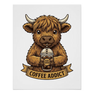 Kaffe Sucht Highland Kuh Vintage Gravur Shirt Poster