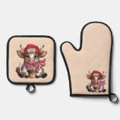 Kaffe süchtige Kuh Ofenhandschuh & Topflappen-Set (Vorderseite)