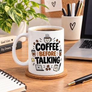 Kaffe vor lustigem Bürogespräch Kaffeetasse