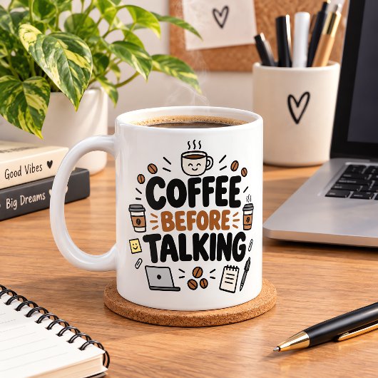 Kaffe vor lustigem Bürogespräch Kaffeetasse