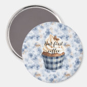Kaffebohnen Cupcake Faux Blau Denim Magnet (Vorderseite/Rückseite)