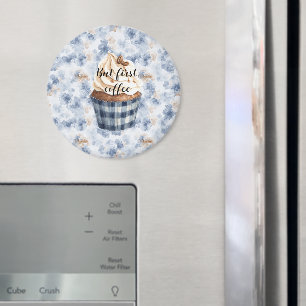 Kaffebohnen Cupcake Faux Blau Denim Magnet