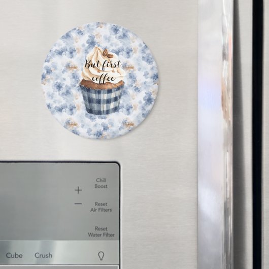 Kaffebohnen Cupcake Faux Blau Denim Magnet (In Situ (Kühlschrank))