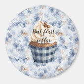 Kaffebohnen Cupcake Faux Blau Denim Magnet (Vorne)