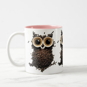 Kaffebohnen-Eulen-Kunst Zweifarbige Tasse