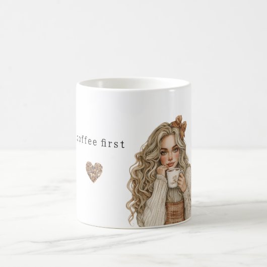 Kaffebohnen Herz Creme Blond Weiblich Kaffeetasse (Mittel)