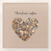 Kaffebohnen Herz Glasuntersetzer (Vorderseite)