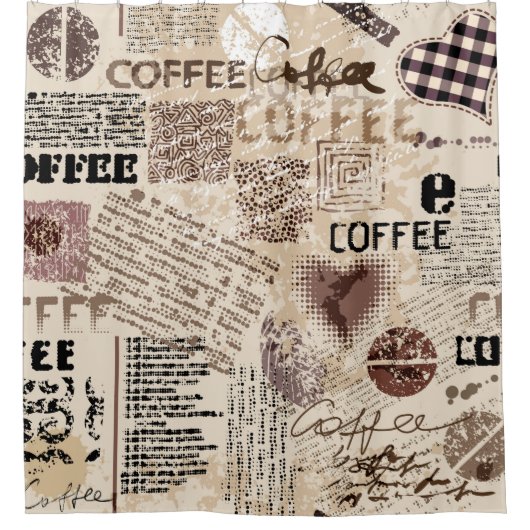 Kaffee. Abstraktes Kaffeemuster auf braunem Hinter Duschvorhang (Vorderseite)