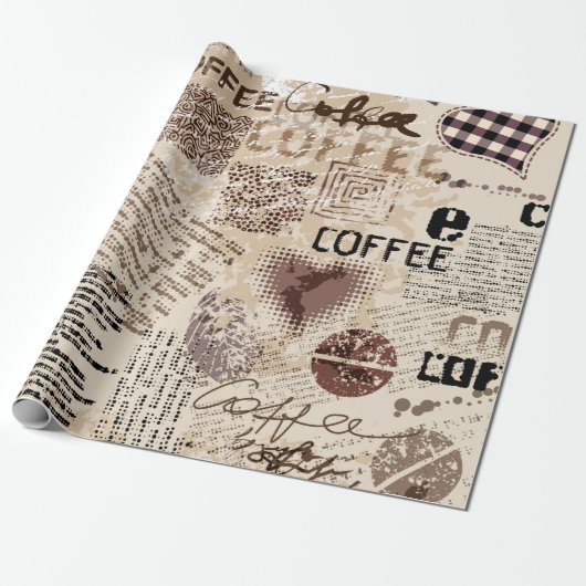 Kaffee. Abstraktes Kaffeemuster auf braunem Hinter Geschenkpapier (Ungerollt)