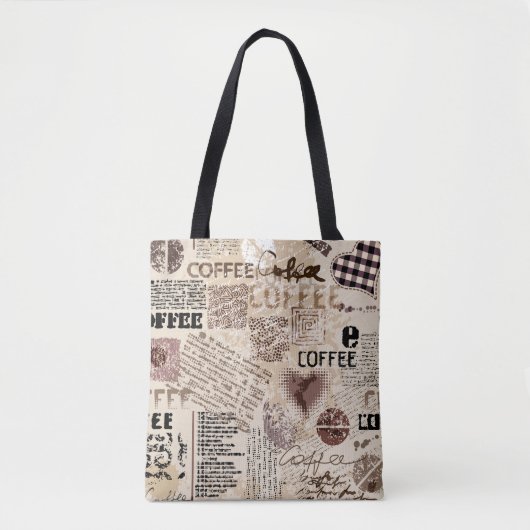 Kaffee. Abstraktes Kaffeemuster auf braunem Hinter Tasche (Vorderseite)