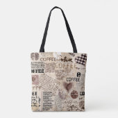 Kaffee. Abstraktes Kaffeemuster auf braunem Hinter Tasche (Rückseite)